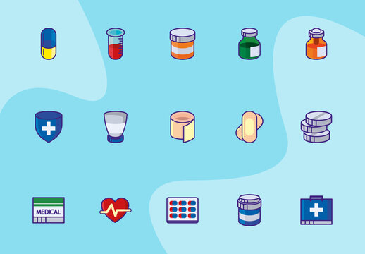 Flat Line Medical Icon Set