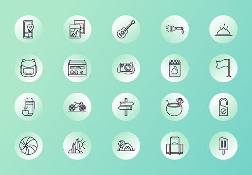 Line Travel Icons Set