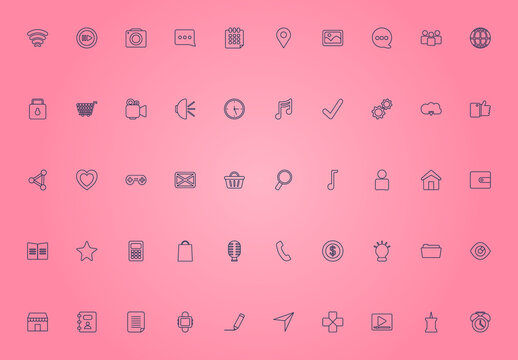 Black Thin Line Minimal Essential User Interface Icons Set