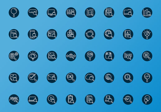 Search Round Line Icon Set