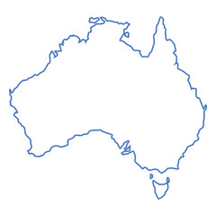 Map of Australia in blue outline on transparent background