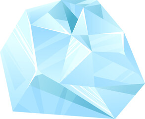 Blue geometric crystal illustration. Low poly ice gemstone with light reflections. Digital art of precious stone vector illustration.