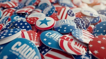 Collection of Patriotic Campaign Buttons for the US 2024 Elections - obrazy, fototapety, plakaty
