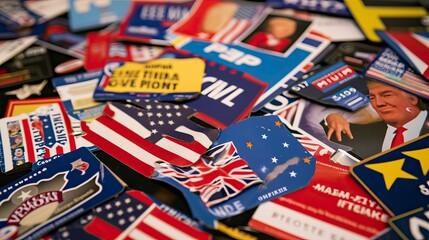 Assorted Election Campaign Stickers and Badges for US 2024 Political Race