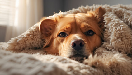 Cute dog in a blanket friend