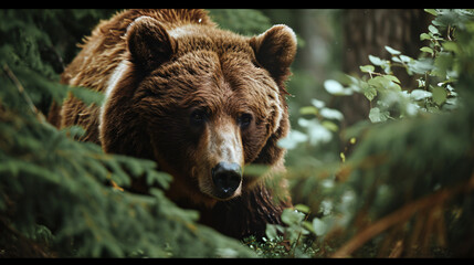 Brown bear in the forest. Wildlife scene from european nature