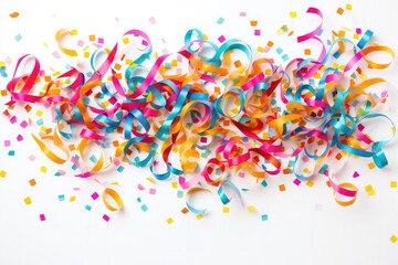 Realistic colorful confetti, rainbow celebration party ribbons confetti on white background