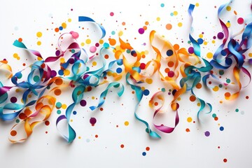 Realistic colorful confetti, rainbow celebration party ribbons confetti on white background
