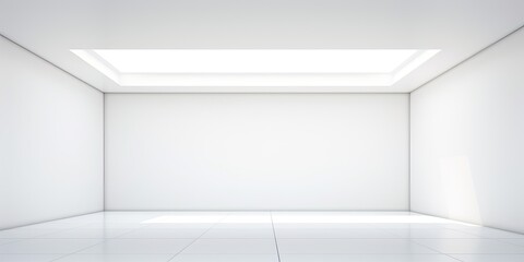 Minimal white interior with blank ceiling design elements.
