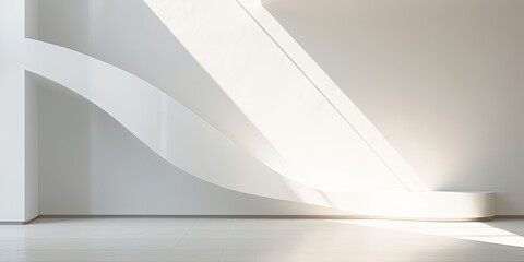 Minimal white interior with abstract architectural background photo showcasing corners and shadows.
