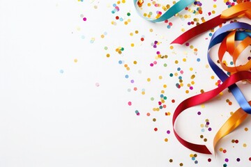 Realistic colorful falling confetti, celebration party ribbons confetti on white background