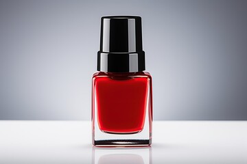 Bottle of red nail polish on white background