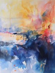 Artistic watercolor abstract background with bright blue and golden shades,