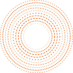 An abstract transparent futuristic dashed concentric circle pattern design element.