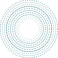 An abstract transparent futuristic dashed concentric circle pattern design element.