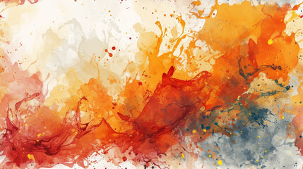 Abstract background, warm autumnal watercolor splashes in red, orange, and yellow, perfect for vibrant and energetic artistic backgrounds.