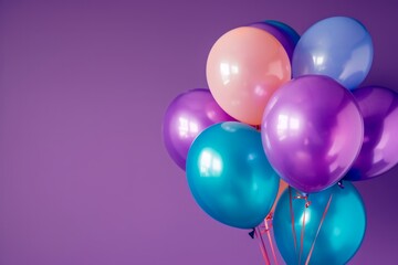 Bunch of bright balloons and space for text against color background