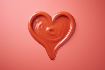 An tomato sauce in the shape of a heart on a pale pink backdrop. Generative AI