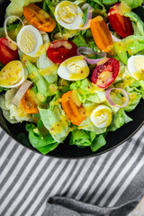 quail egg salad fresh eating cooking appetizer meal food snack on the table copy space food background rustic top view