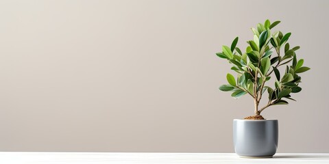 Ficus plant at home with empty space for text.