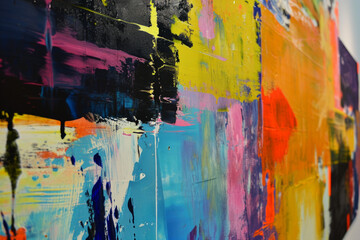 Vibrant abstract acrylic painting with bold strokes and splashes, modern art for gallery or creative backgrounds.
