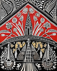 Ilustraci&oacute;n modernista de paisaje marino