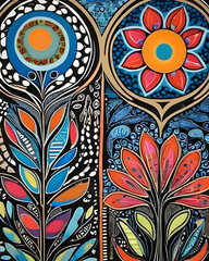 Ilustraci&oacute;n modernista de plantas multicolor