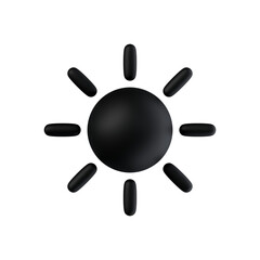 sun matt black 3d rendered weather icon for ui design or web banner transparent background