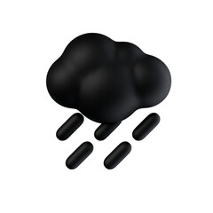 cloud rain matt black 3d rendered weather icon for ui design or web banner transparent background