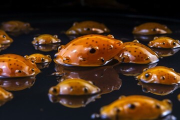 Eggs of amphibian floating on liquid. Generative AI