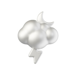 cloud crescent moon lightning silver white material 3d rendered weather icon for ui design or web banner transparent background