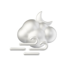 cloud wind crescent moon silver white material 3d rendered weather icon for ui design or web banner transparent background