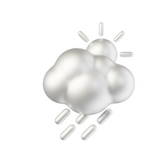 sun cloud rain silver white material 3d rendered weather icon for ui design or web banner transparent background