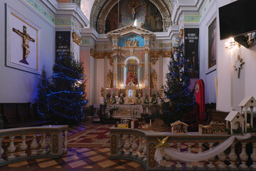 interior of an ancient church at Christmas