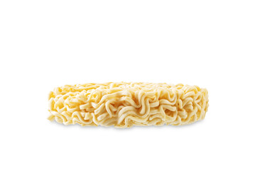 Dried ramen noodles on a white isolated background