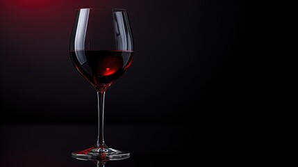 Glass of red wine on a black red gradient background. Place for text. Close-up. AI generated.
