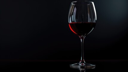Red wine glass on black background. AI generated.
