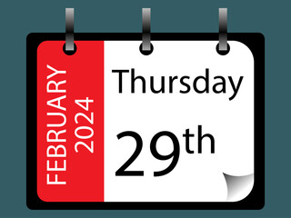 Desk Calendar of the 29th February 2024 Leap Day.  Leap Year concept