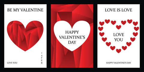 Set of Valentines Day posters templates. Trendy minimalist aesthetic with gradients, typography, y2k backgrounds, geometric elements. Modern design for banner, invitation, card, cover