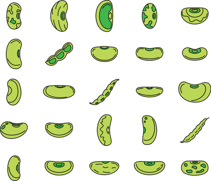 Legume kidney bean icons set. Outline set of legume kidney bean vector icons thin line color flat on white