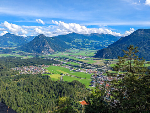 The iconic Inn Valley near Innsbruck, seen from a panoramic viewpoint