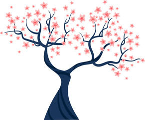 Fototapeta premium Stylized cherry blossom tree in full bloom. Sakura tree with pink flowers vector illustration. Springtime beauty and nature theme vector illustration.