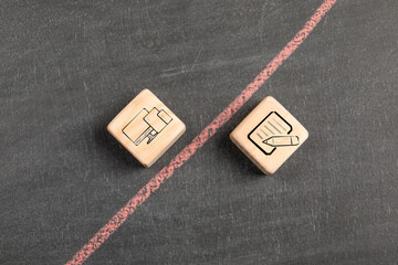 Digitization Concept. Wooden blocks on a dark chalkboard background