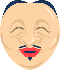 Stylized Asian elderly man face with mustache and goatee. Smiling old man with traditional facial hair. Asian senior male portrait vector illustration.