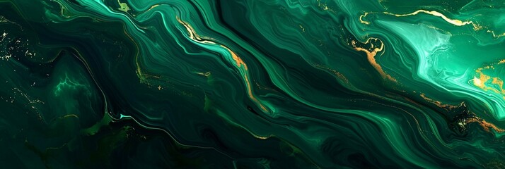 colorful modern curvy waves background illustration with amazing forest green and golden flow and stream organic patterns, panorama backgrounds.