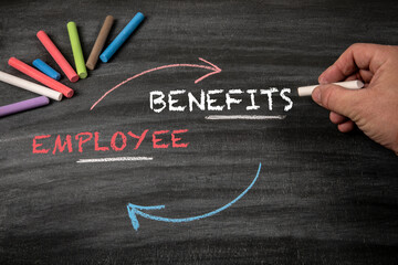 Employee Benefits Concept. Black scratched textured chalkboard background