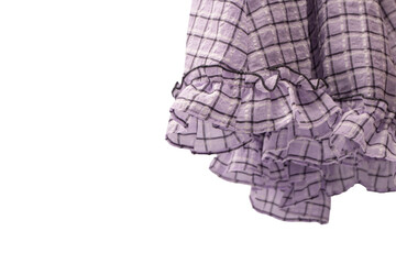 Violet dress frills isolated on white background. Checkered dress.