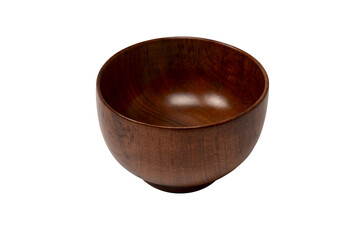 Empty wooden bowl isolated on a white background.