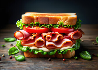 Classic BLT Sandwich with Toasted Bread, Fresh Lettuce, and Tomato