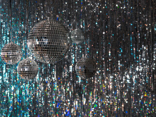 Disco balls on a silver background. Colorful disco 